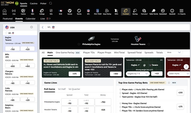 BetMGM Online Sportsbook NFL Betting