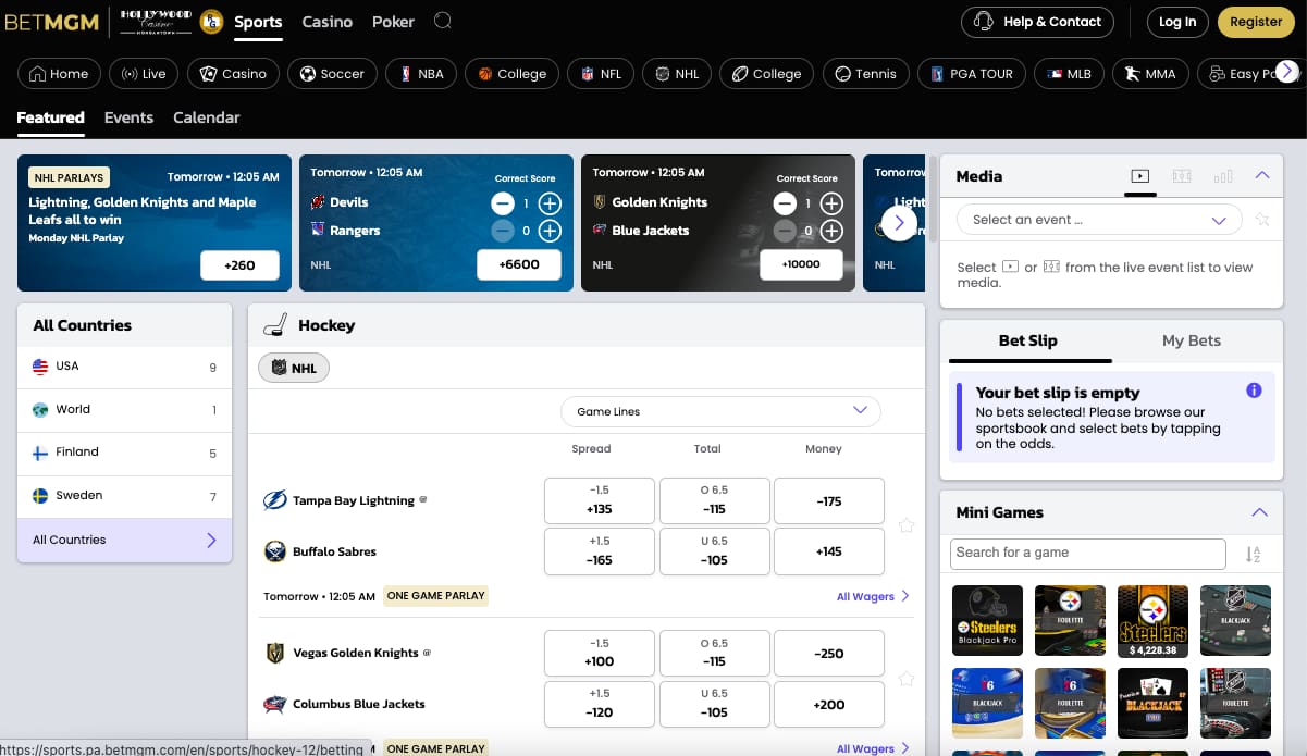 BetMGM NHL betting lined sign up
