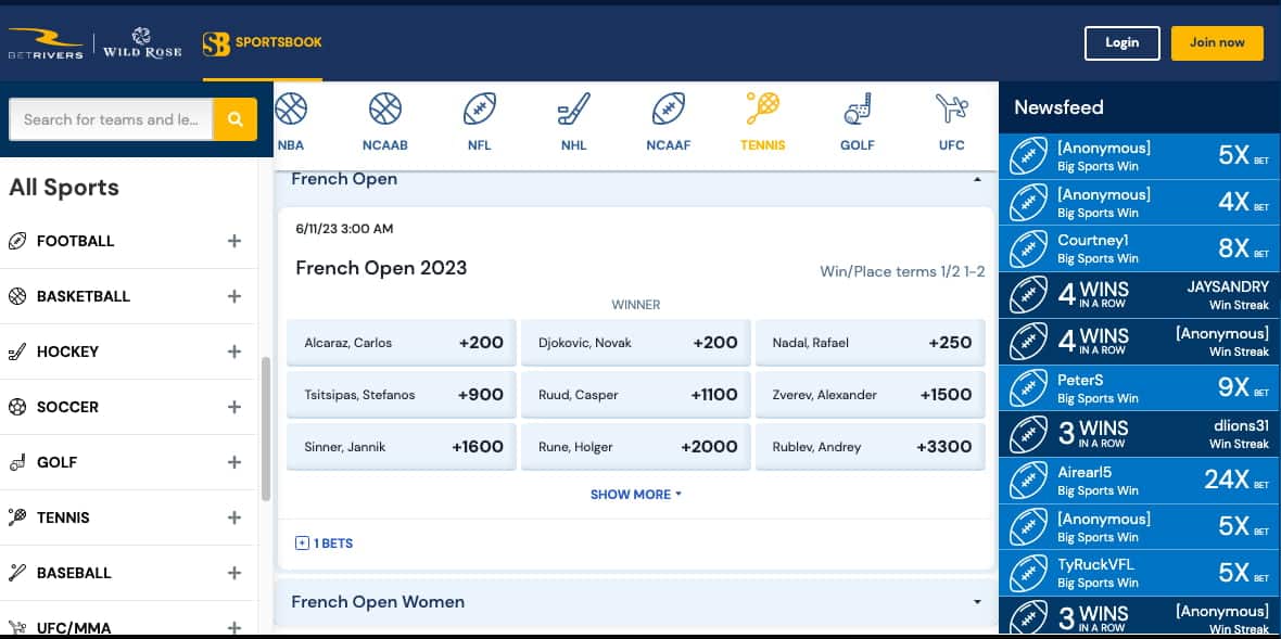 BetRivers French Open futures tennis