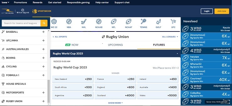 BetRivers Rugby Odds