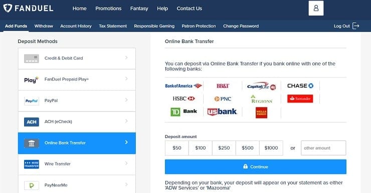 FanDuel Deposit methods KS