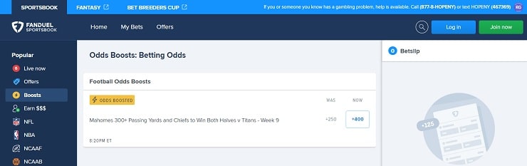 FanDuel Sportsbook Boosted Odds