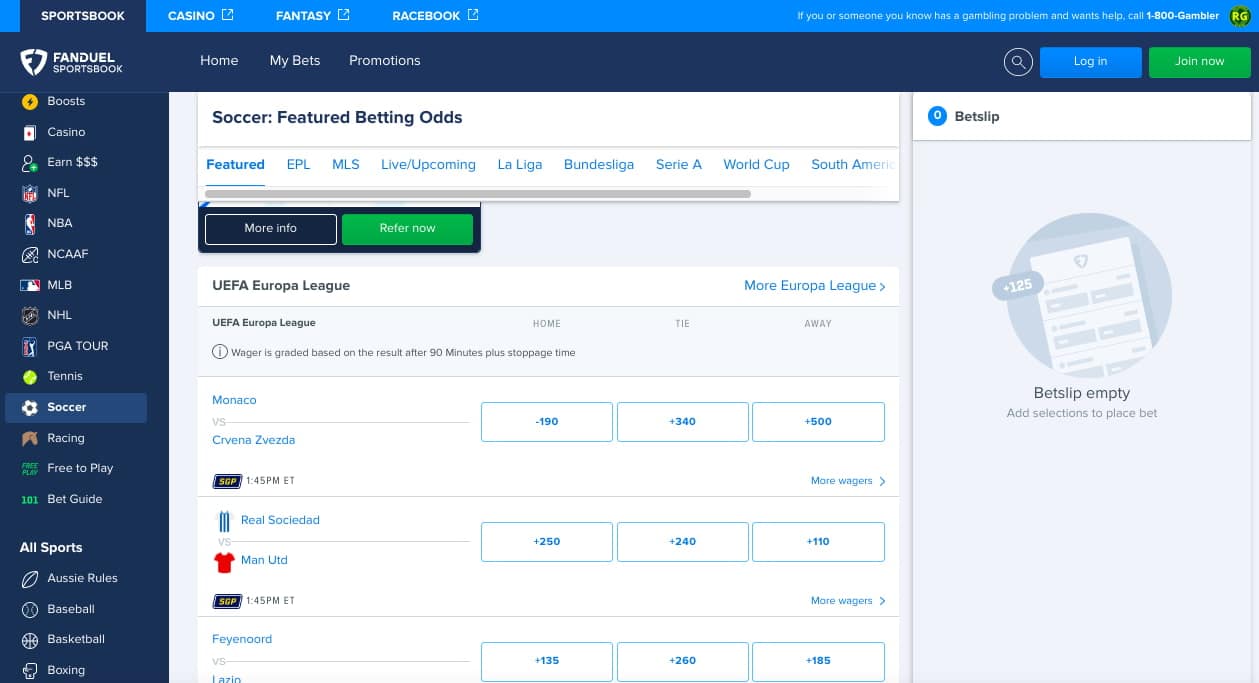 FanDuel soccer markets KS