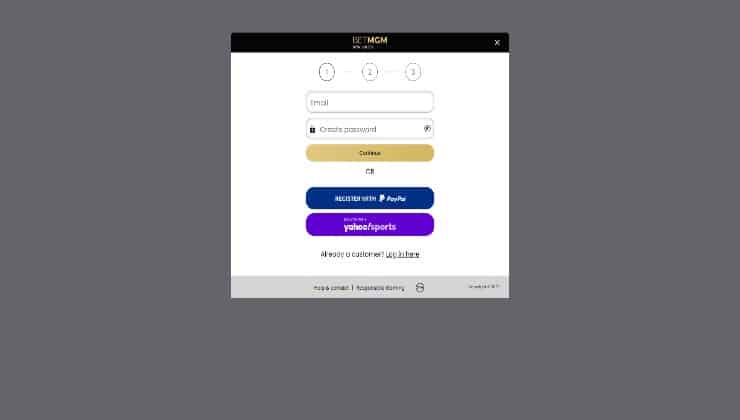 Registering for an account at BetMGM