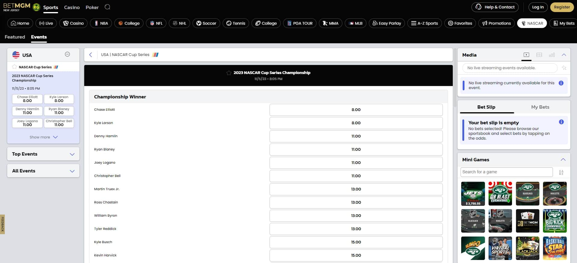 betmgm nascar betting