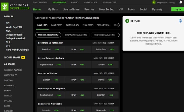 DraftKings Soccer Betting